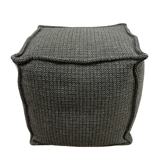 Pouf - Cube Beige w/ Small Grey Wavy Lines