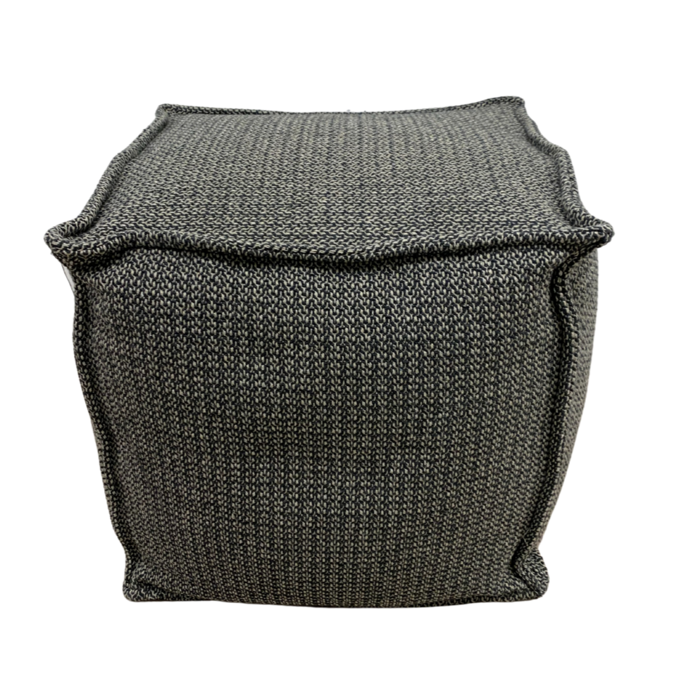 Pouf - Cube Beige w/ Small Grey Wavy Lines