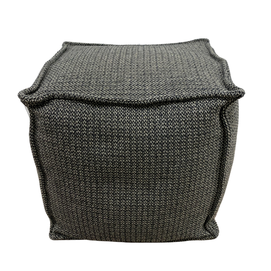 Pouf - Cube Beige w/ Small Grey Wavy Lines