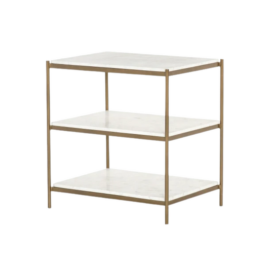 Nightstand -  Felix 3 Tier White Marble & Steel