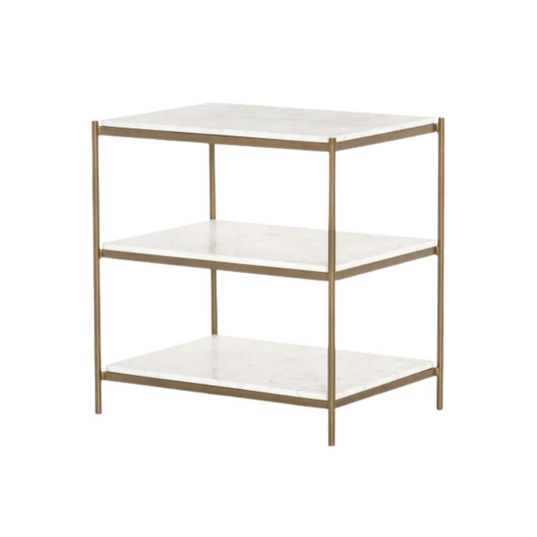 Nightstand -  Felix 3 Tier White Marble & Steel