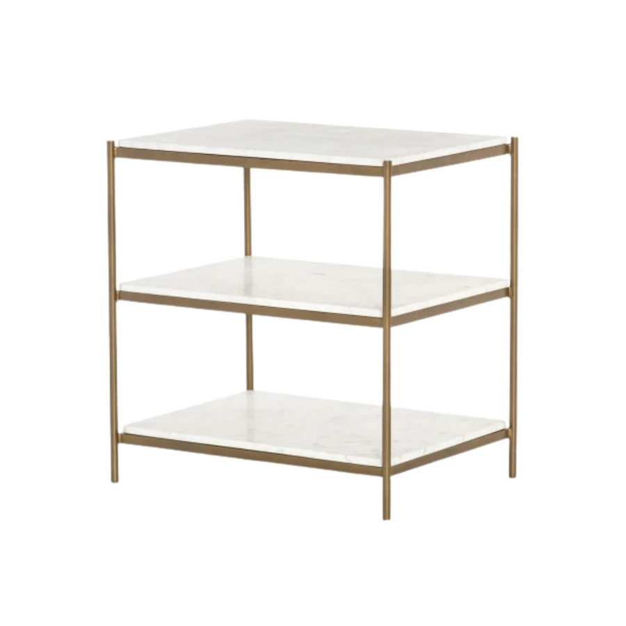 Nightstand -  Felix 3 Tier White Marble & Steel
