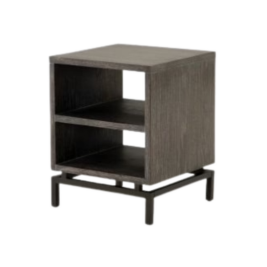 Nightstand -  Greta Grey Wash Wood w/ Iron Base