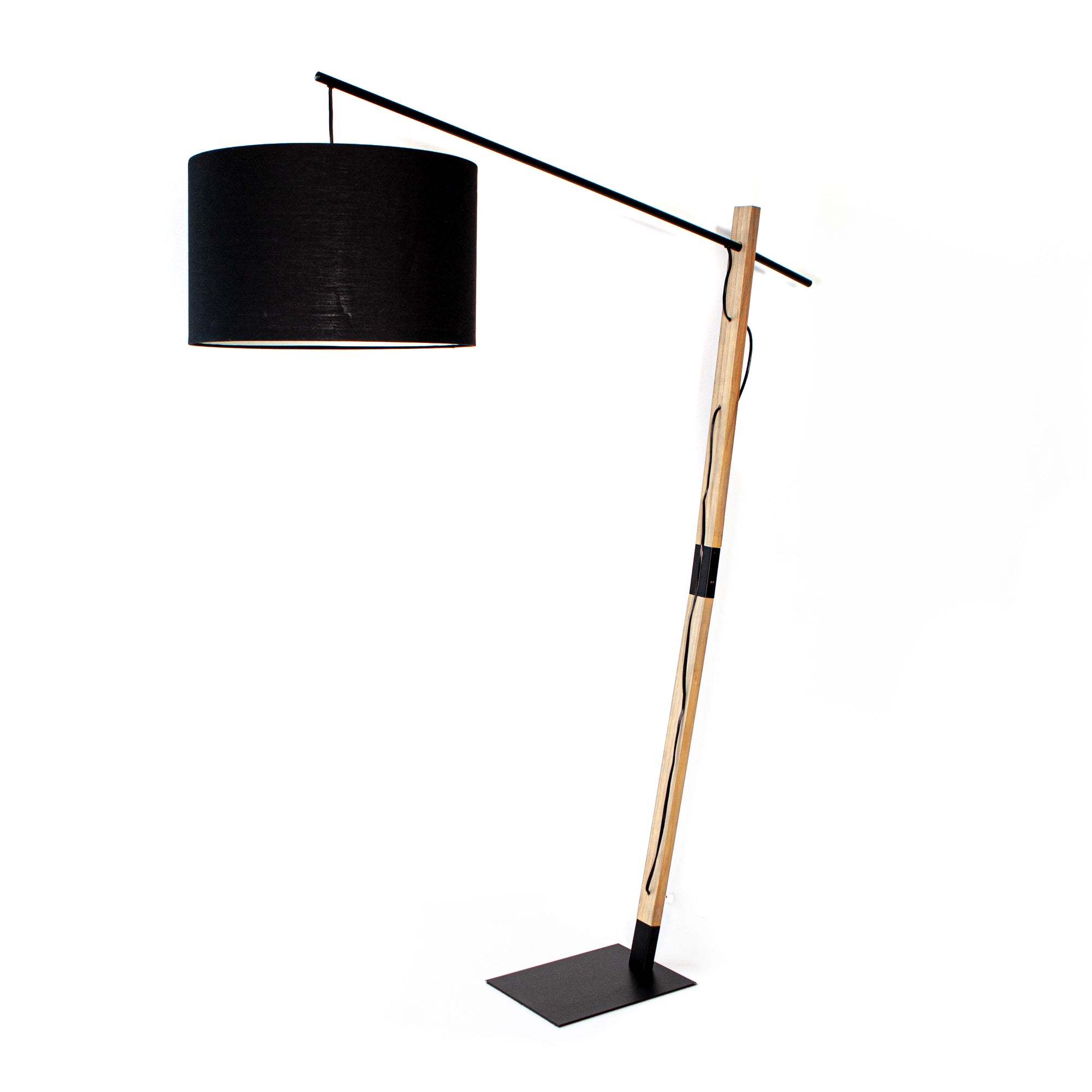Floor Lamp - Wood & Black Metal Arc