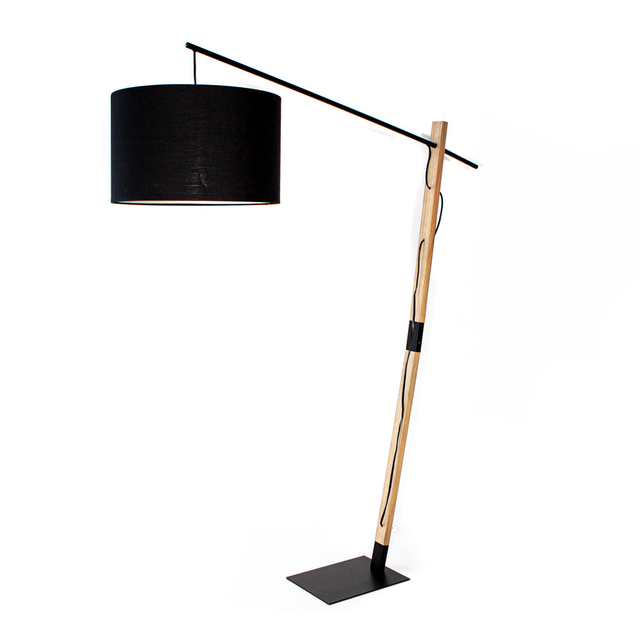 Floor Lamp - Wood & Black Metal Arc