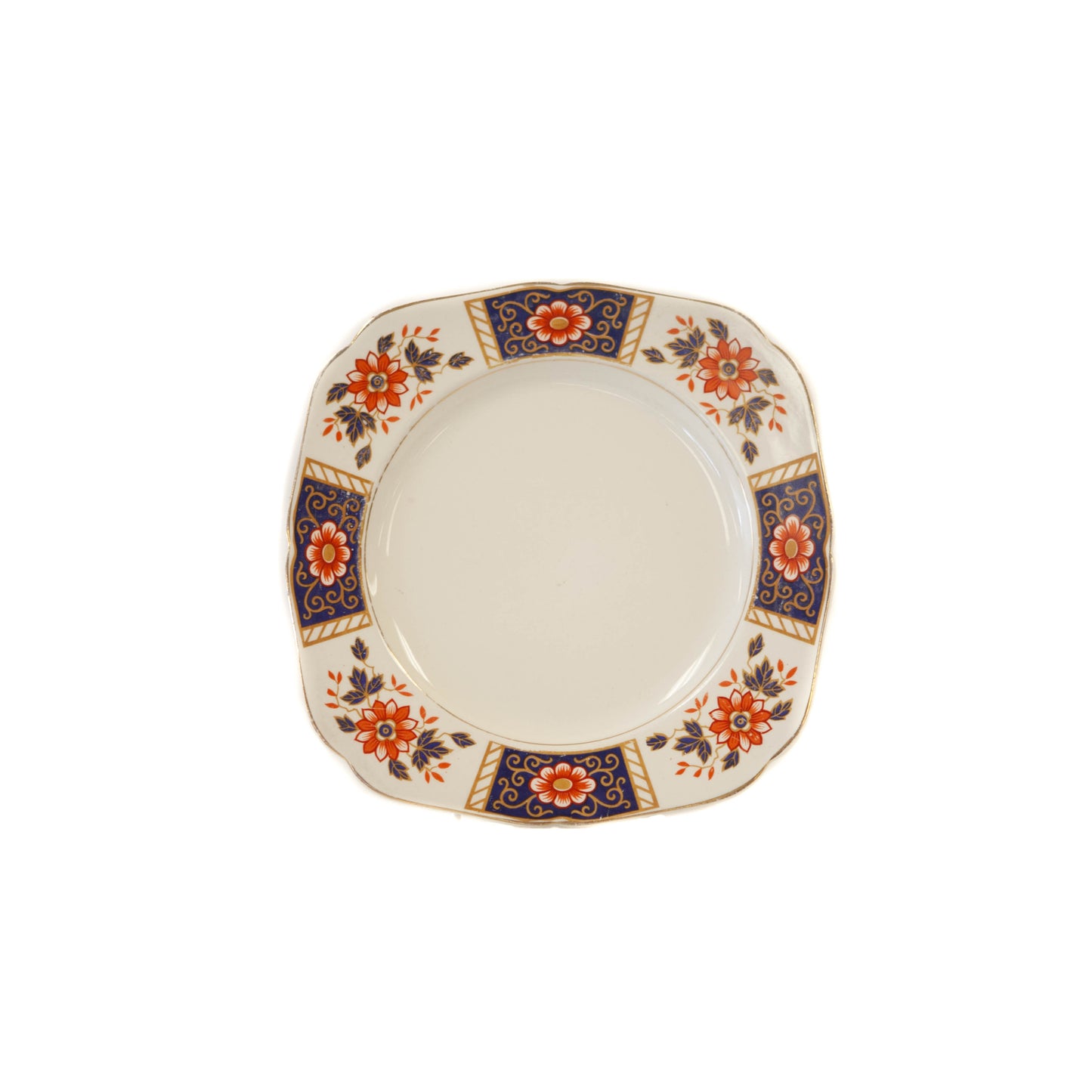 Plate - Medium Cream w/ Blue & Orange Flowers