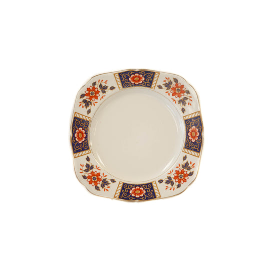 Plate - Medium Cream w/ Blue & Orange Flowers