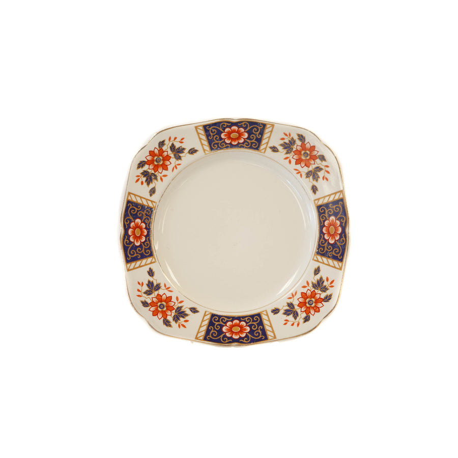 Plate - Medium Cream w/ Blue & Orange Flowers