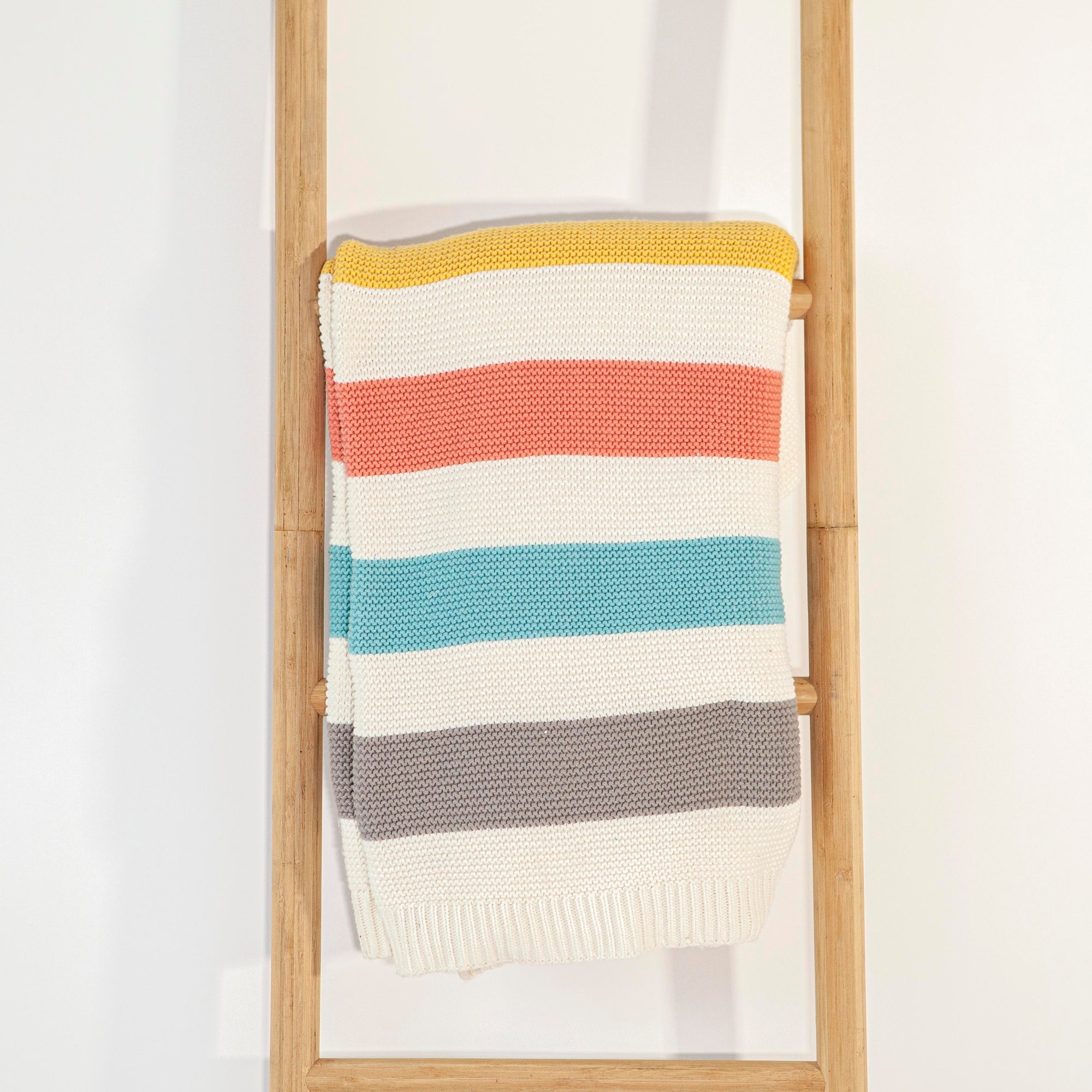 Knitted Pink, Blue, Yellow & Grey Striped