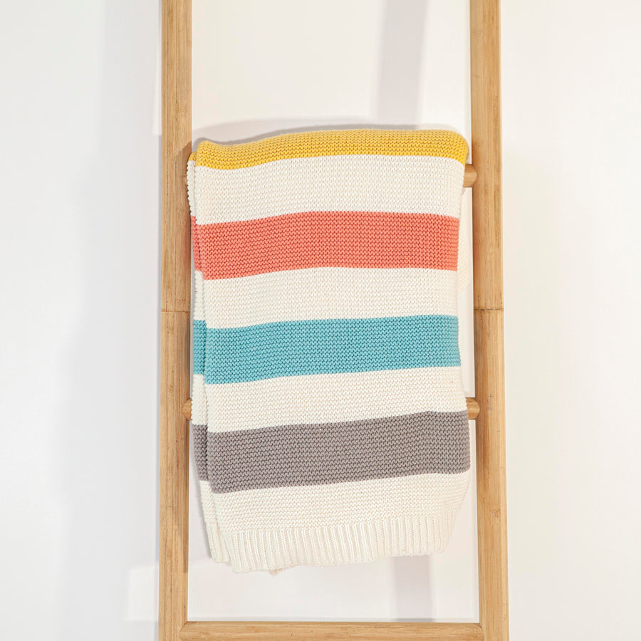 Knitted Pink, Blue, Yellow & Grey Striped