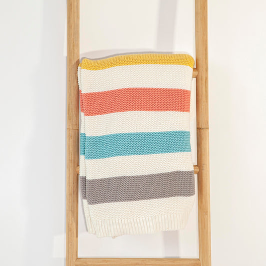 Knitted Pink, Blue, Yellow & Grey Striped