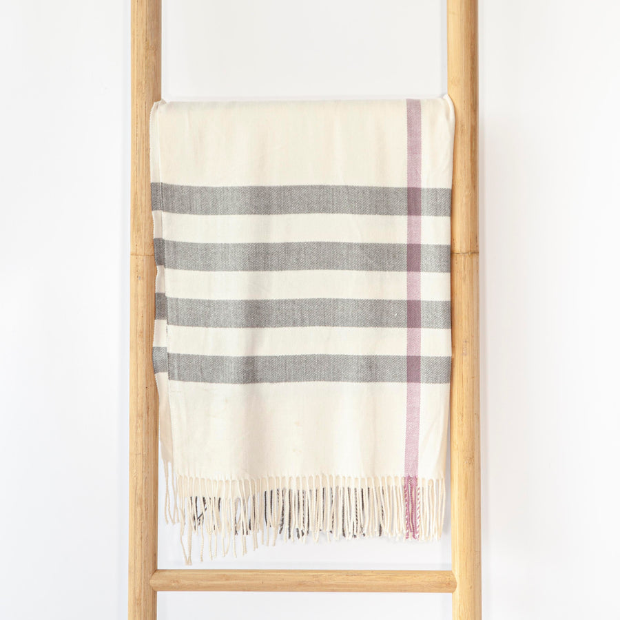 Cream & Grey Plaid w/ Pink Stripe