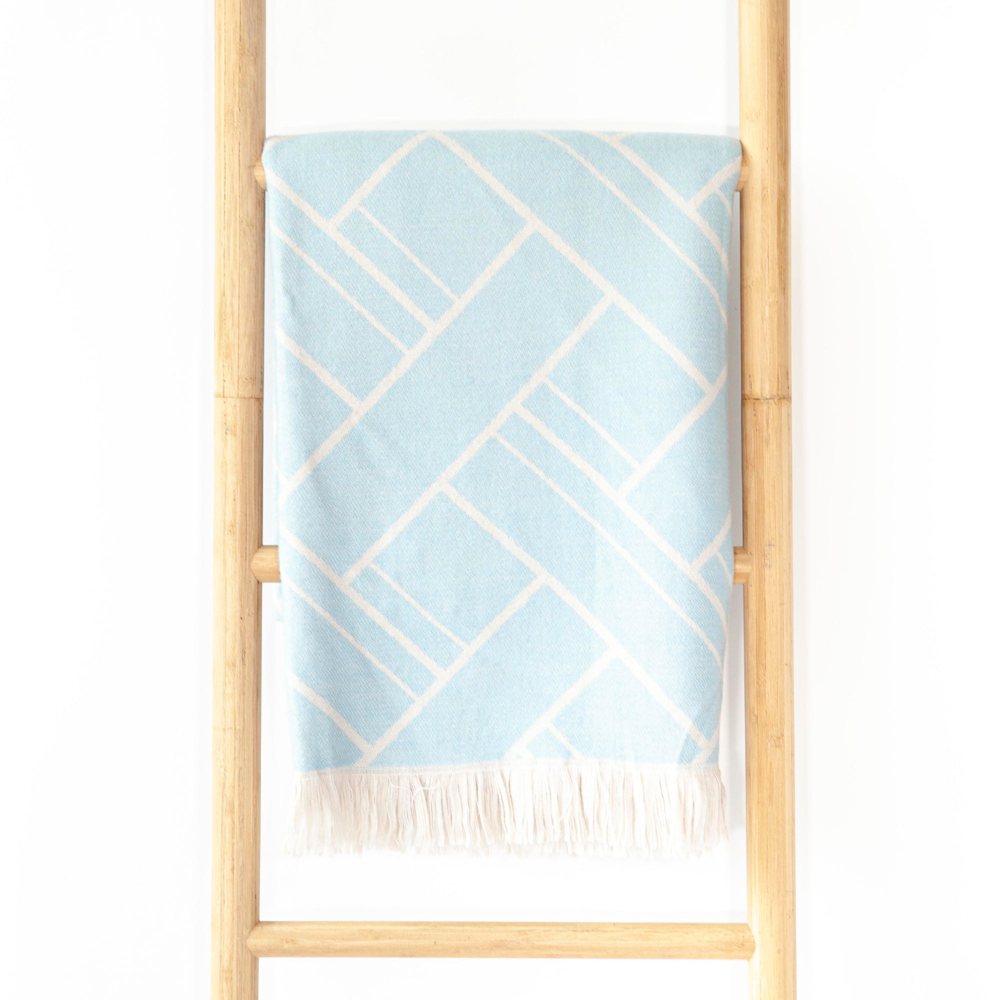 Knit Geometric Pattern Blue w/ Fringe