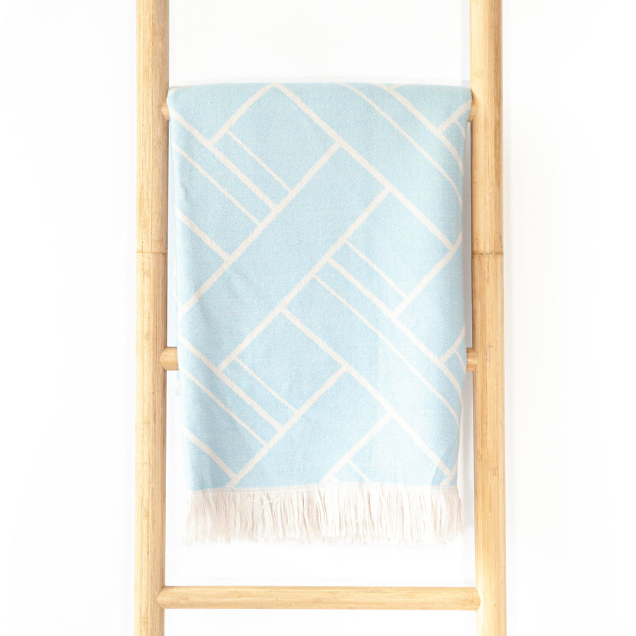 Knit Geometric Pattern Blue w/ Fringe