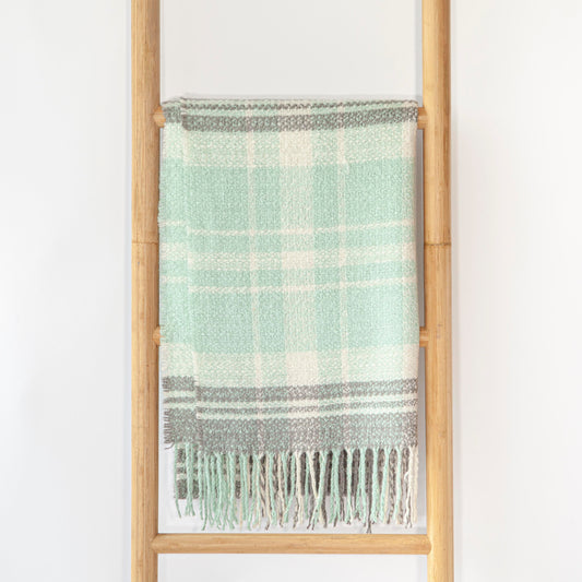 Light Blue, Grey & Cream Plaid Knitted