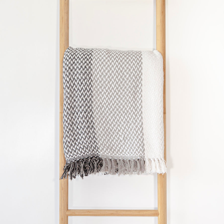 Queen Black, Grey, & White Stripe Herringbone