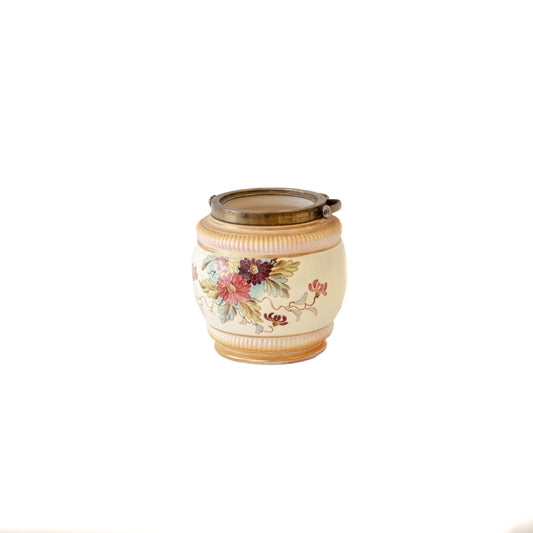 Decorative Pot - Peach, Brass w/ Flowers