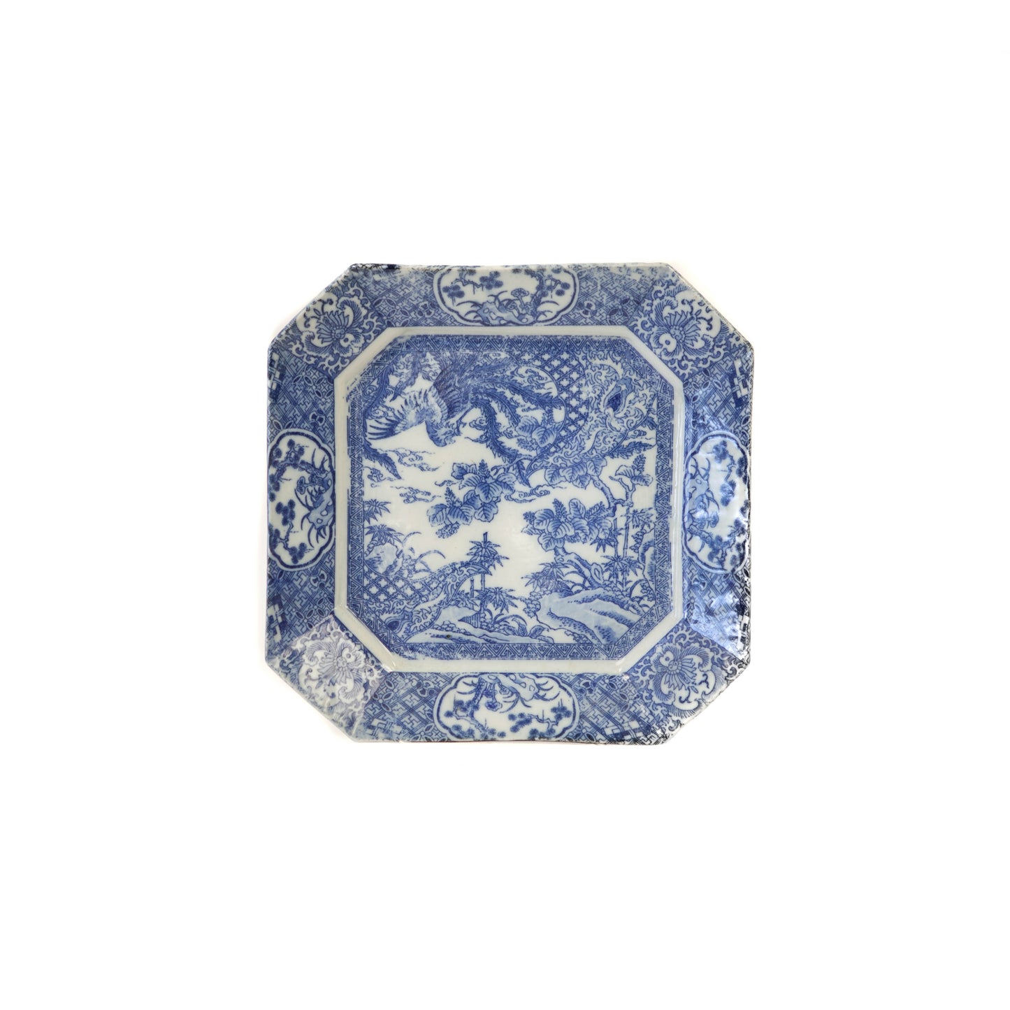 Plate - Medium Square Blue w/ Floral Pattern