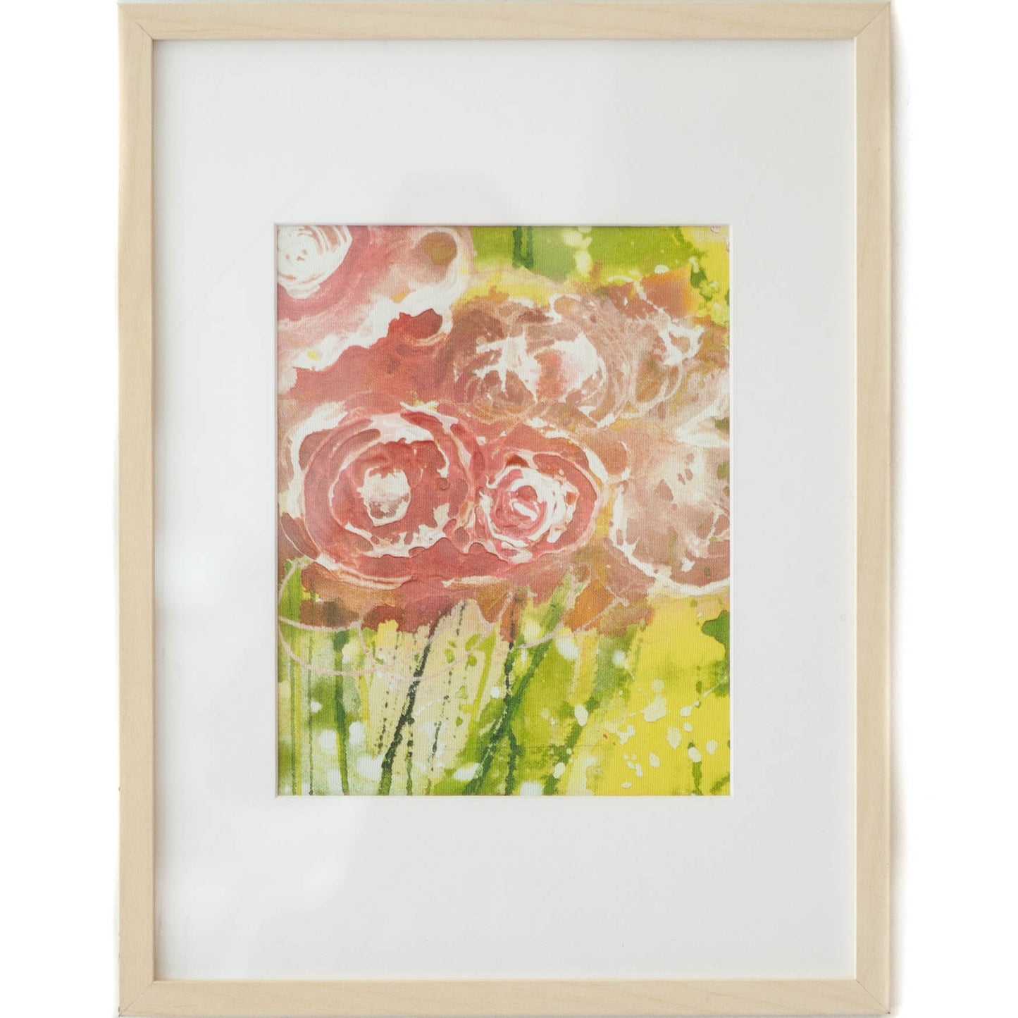 Art - Lime Green w/ Pink Roses - Small - CLEARED 13" X 17"