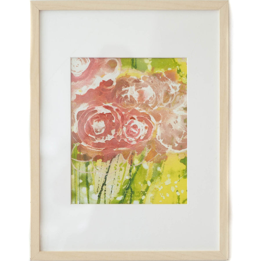 Art - Lime Green w/ Pink Roses - Small - CLEARED 13" X 17"