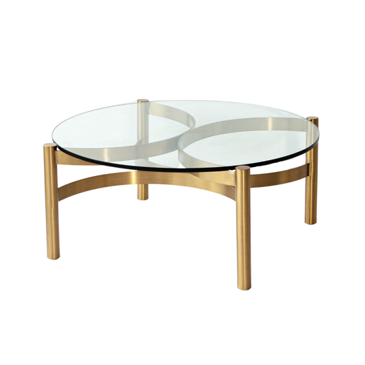 Coffee Table - Compass Round Glass Gold Legs