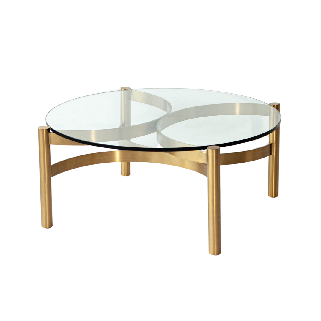 Coffee Table - Compass Round Glass Gold Legs