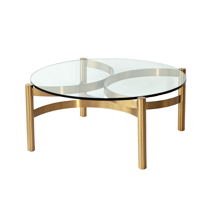 Coffee Table - Compass Round Glass Gold Legs