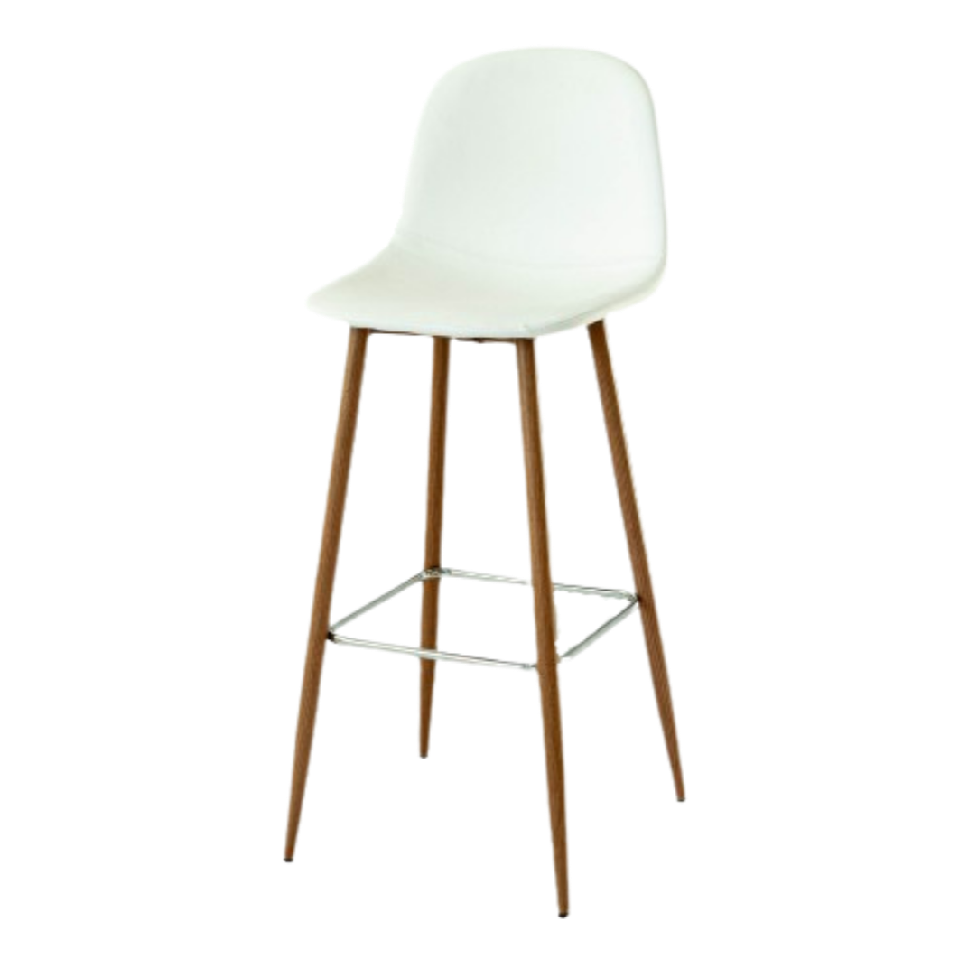 Bar Stool - White Leather w/ Wooden Legs