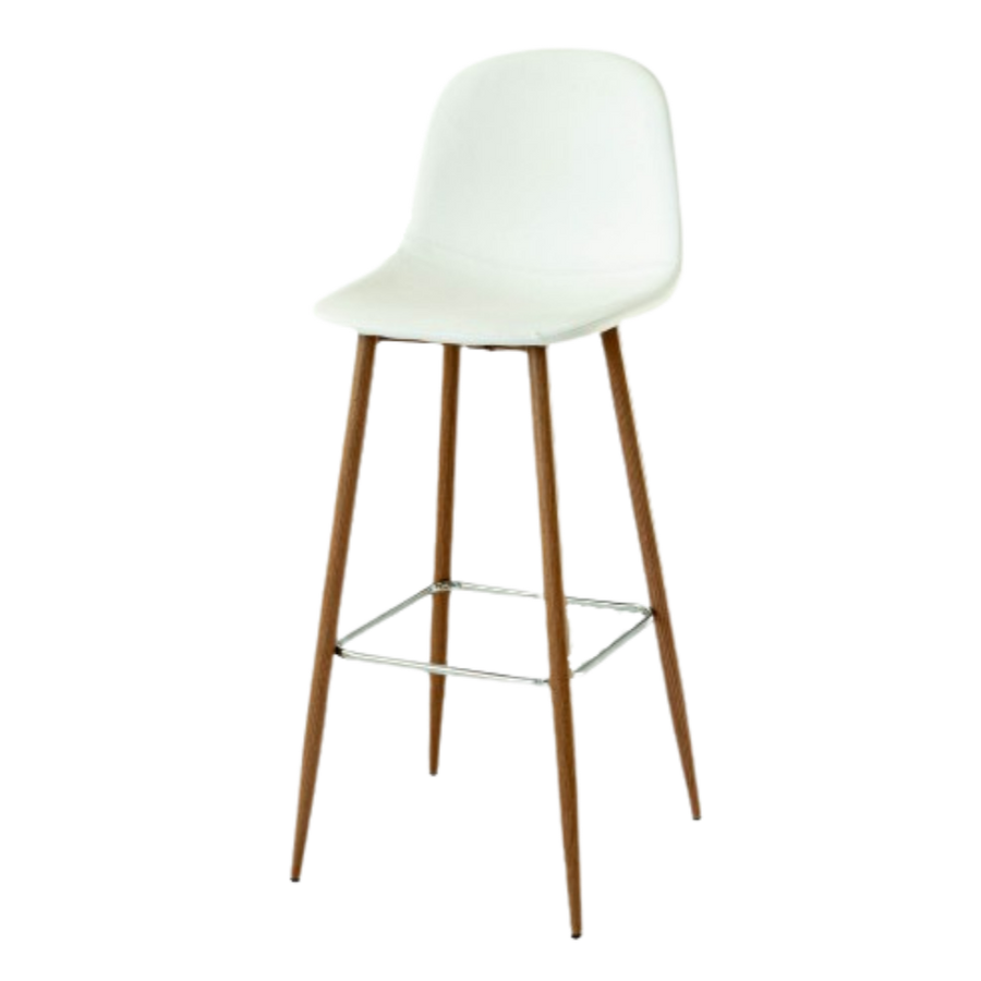 Bar Stool - White Leather w/ Wooden Legs