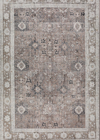 Vintage Rug w/ Taupe and Grey Flower Pattern