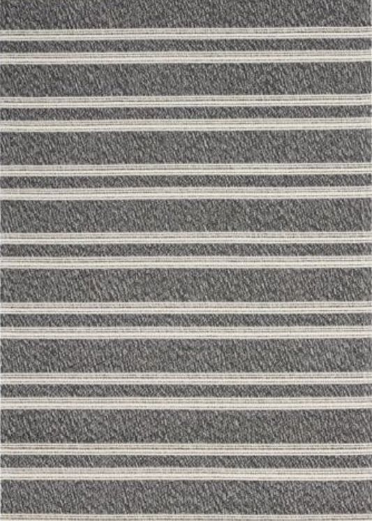 Grey Rug w/Cream Stripes