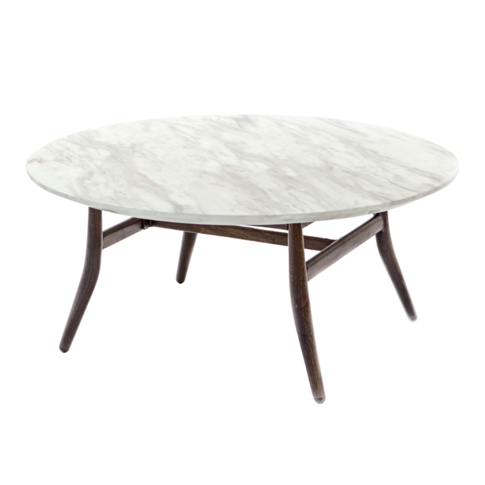 Coffee Table - Caribou Marble Top, Metal Base w/ Walnut Finish 36"