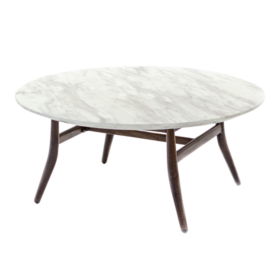 Coffee Table - Caribou Marble Top, Metal Base w/ Walnut Finish 36"