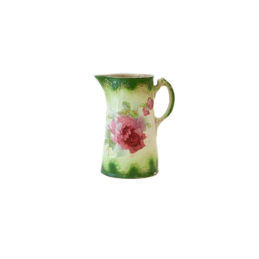 Pitcher - Ceramic Green w/ Pink Flower