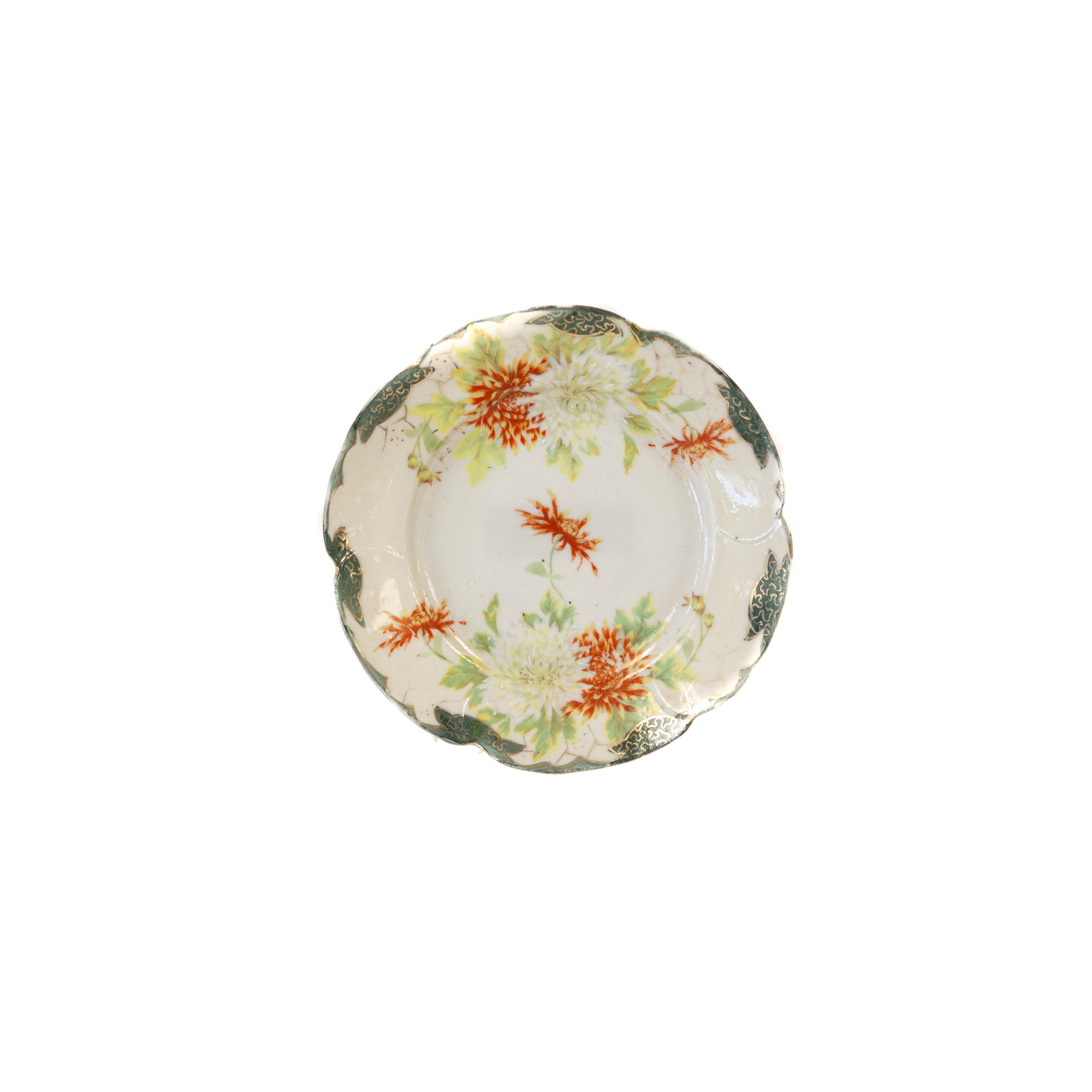 Plate - Small Porcelain White w/ Green & Orange Flowers