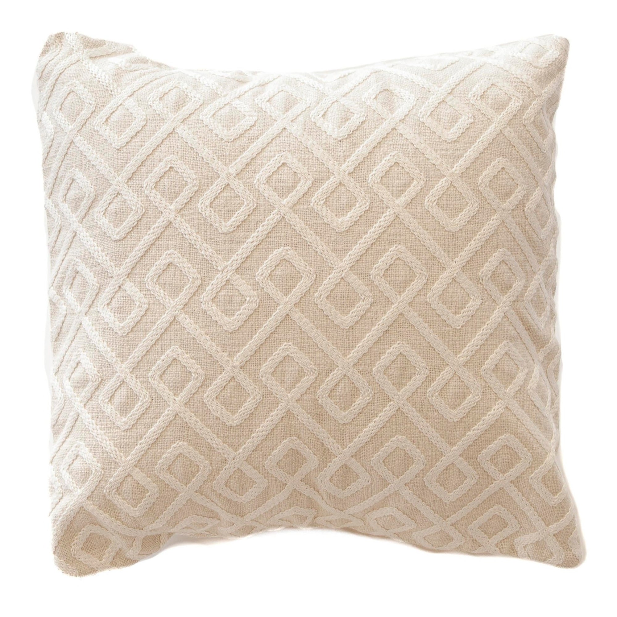 18x18 Cream & White Textural Geometric Embroidered