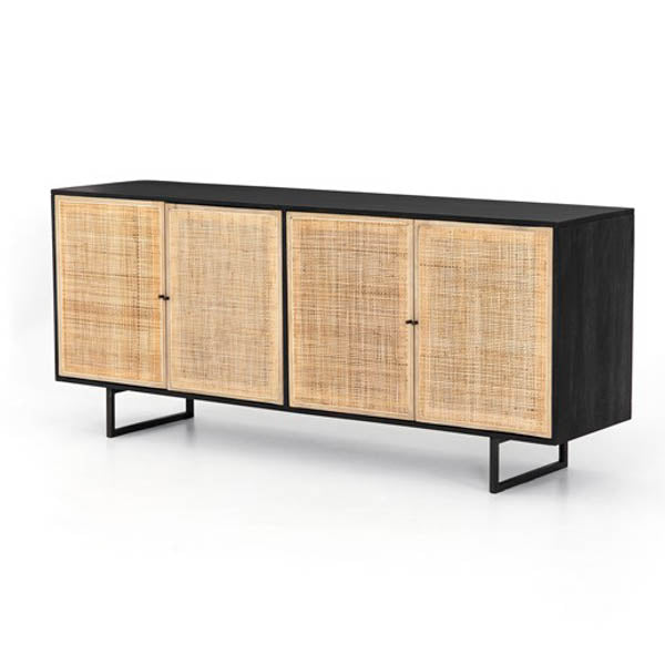 Credenza - Carmel Black w/ Metal Legs & Canewood - 72"
