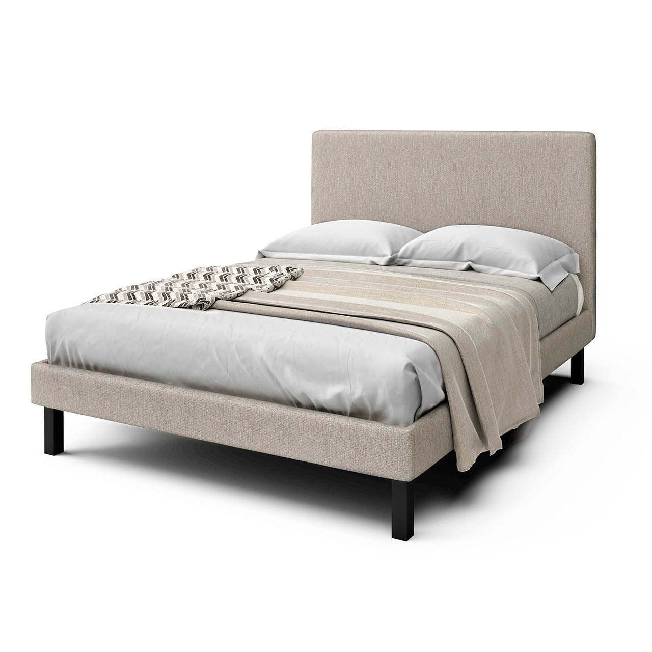 Bed - King w/ Headboard Upholstered Cream