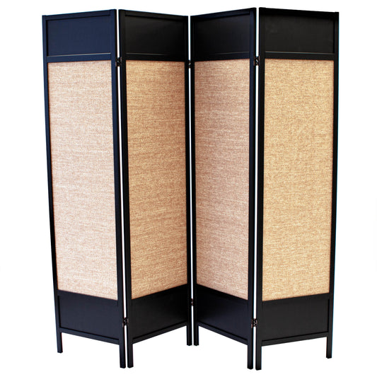Room Divider - Jute w/ Black Accents 4 Panels