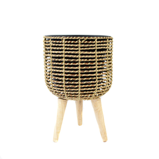 Wicker Large, Black Pot w/ Legs