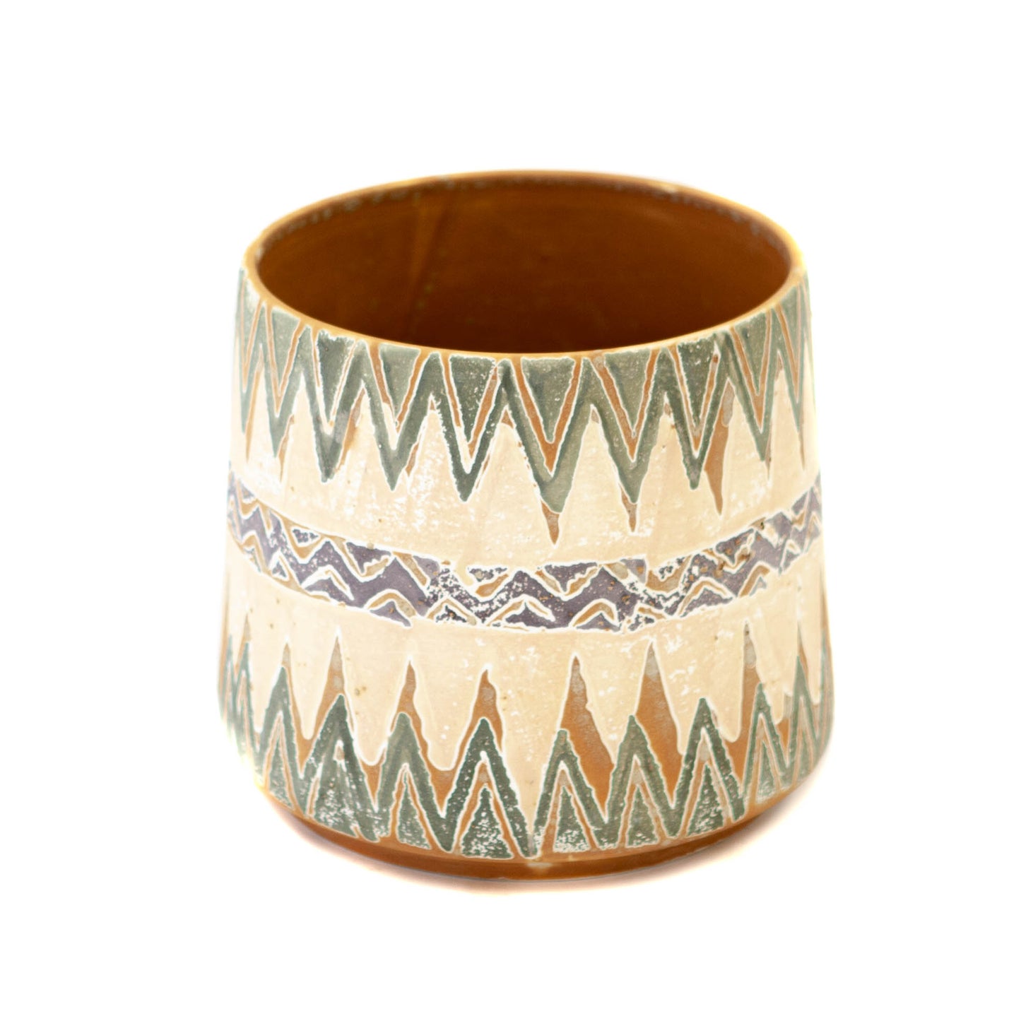 Terracotta Green & Orange Triangle Pattern