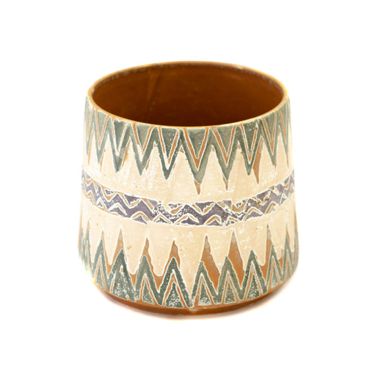 Terracotta Green & Orange Triangle Pattern