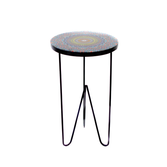 Outdoor Side Table - Coloured Pattern w/ Black Hairpin Legs