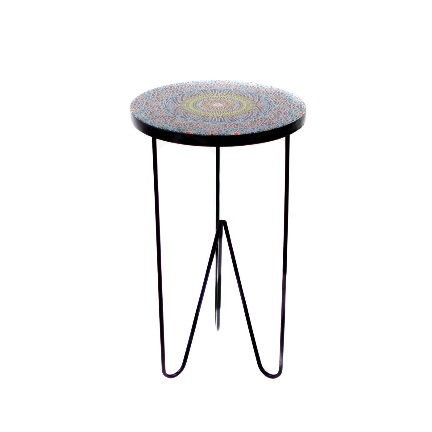 Outdoor Side Table - Coloured Pattern w/ Black Hairpin Legs