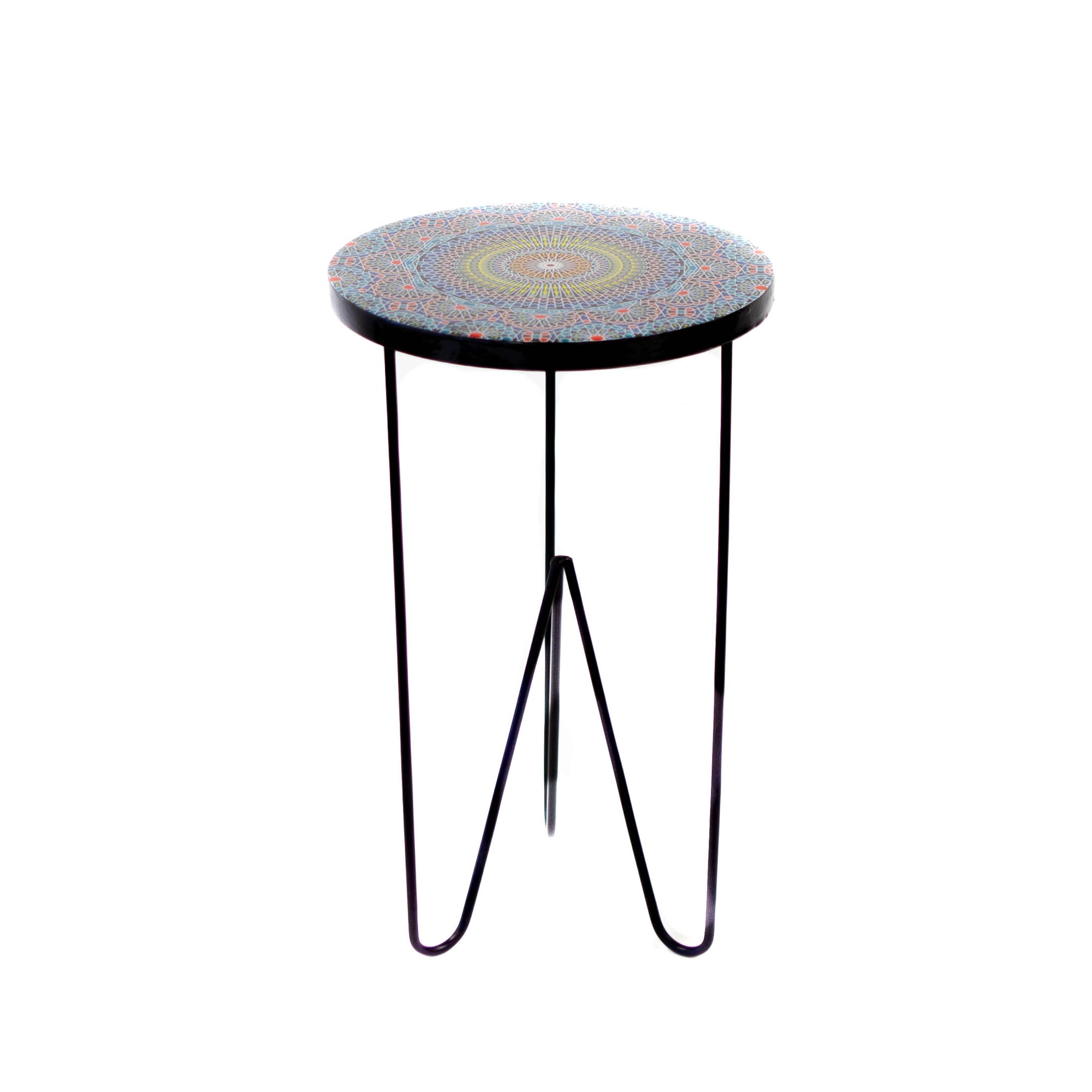 Outdoor Side Table - Coloured Pattern w/ Black Hairpin Legs