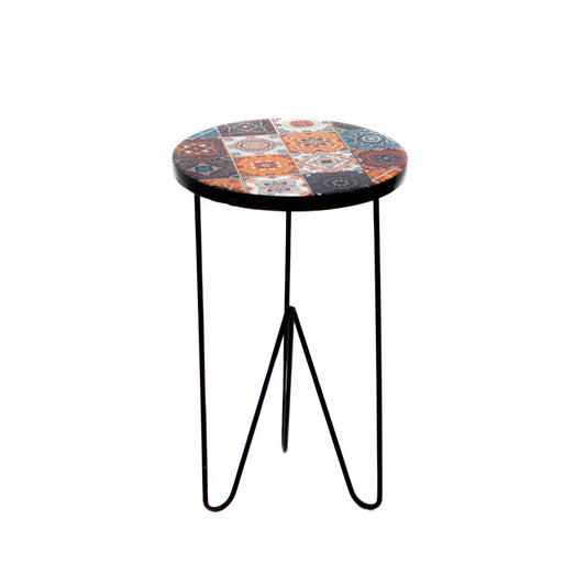 Outdoor Side Table - Table Colourful Orange Print