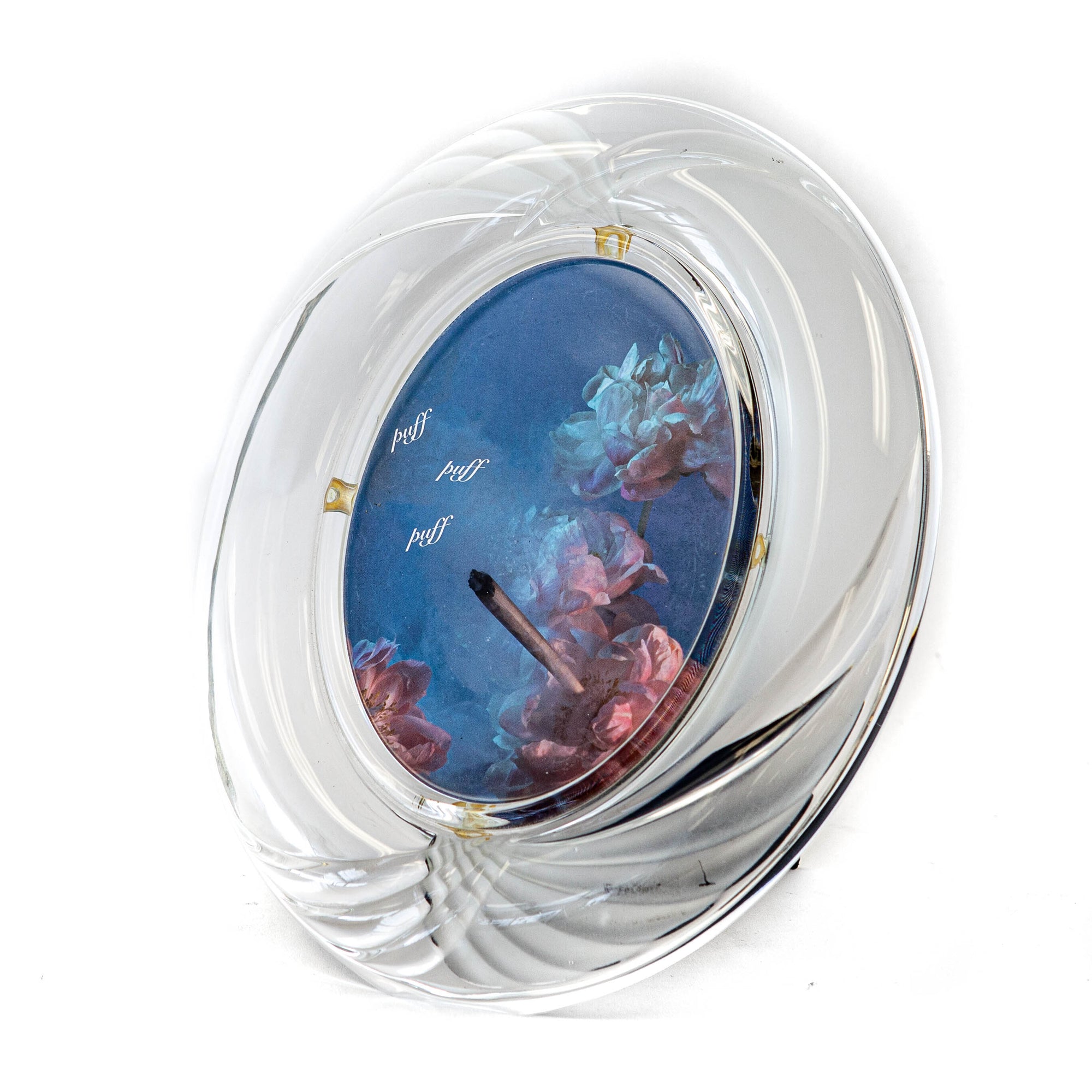 Vintage Crystal Oval w/ Pink Flower 'Puff' 9" X 11" - NOT CLEARED