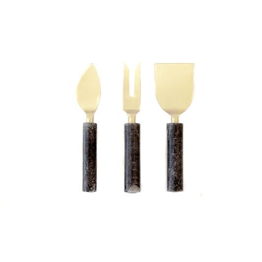 Cheese Knife Set of 3 Black Marble with Gold