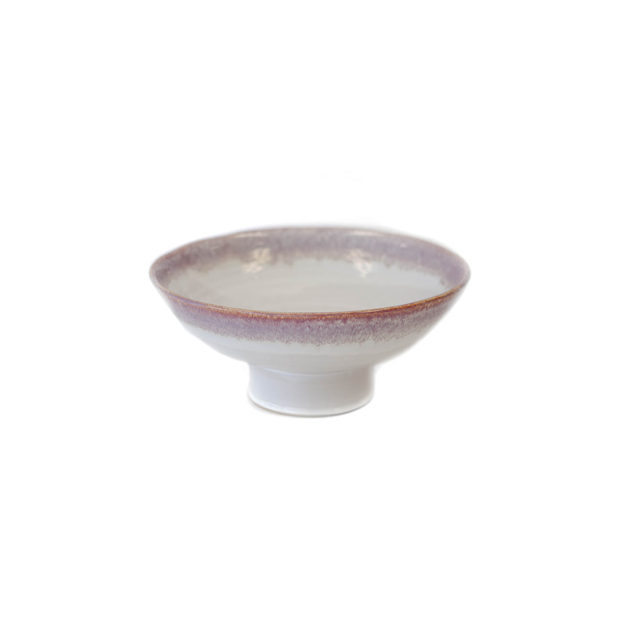Footed Stoneware White & Purple
