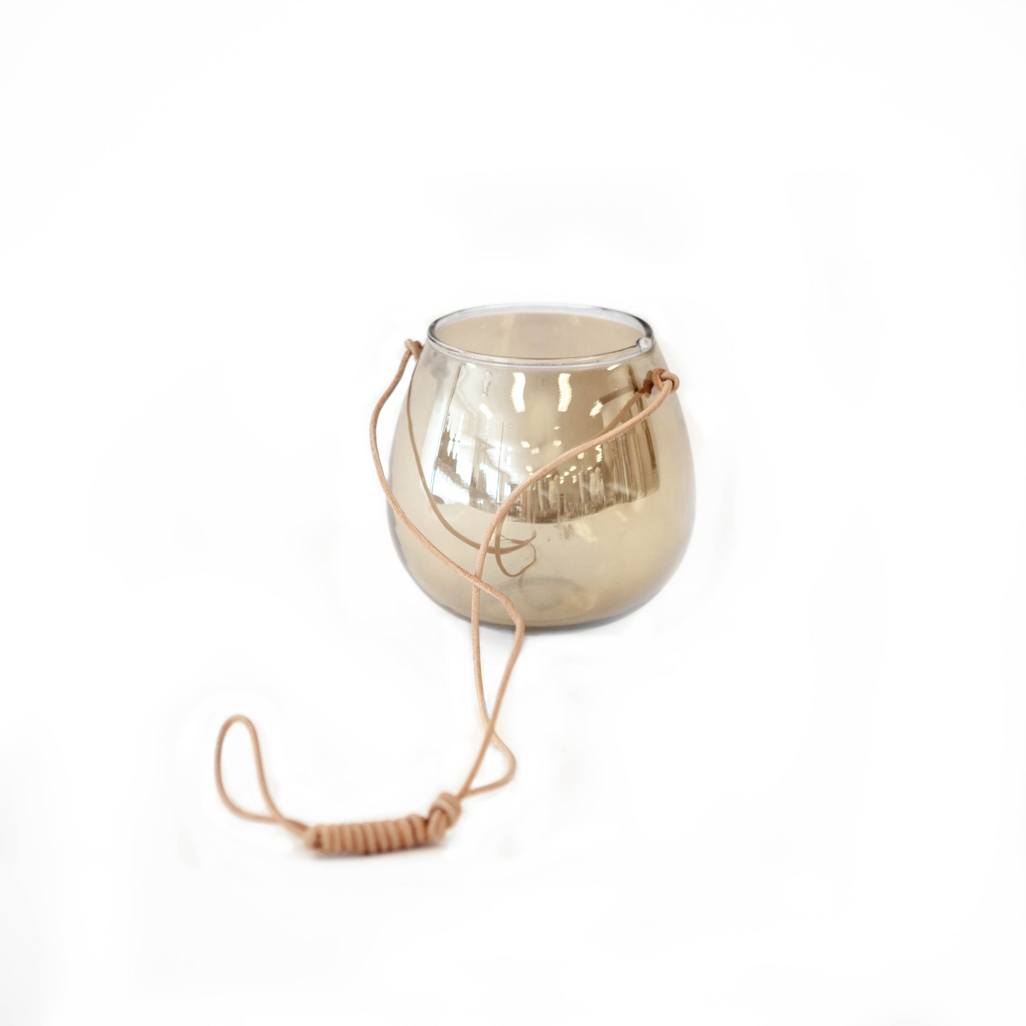 Round Glass Vase with Leather String